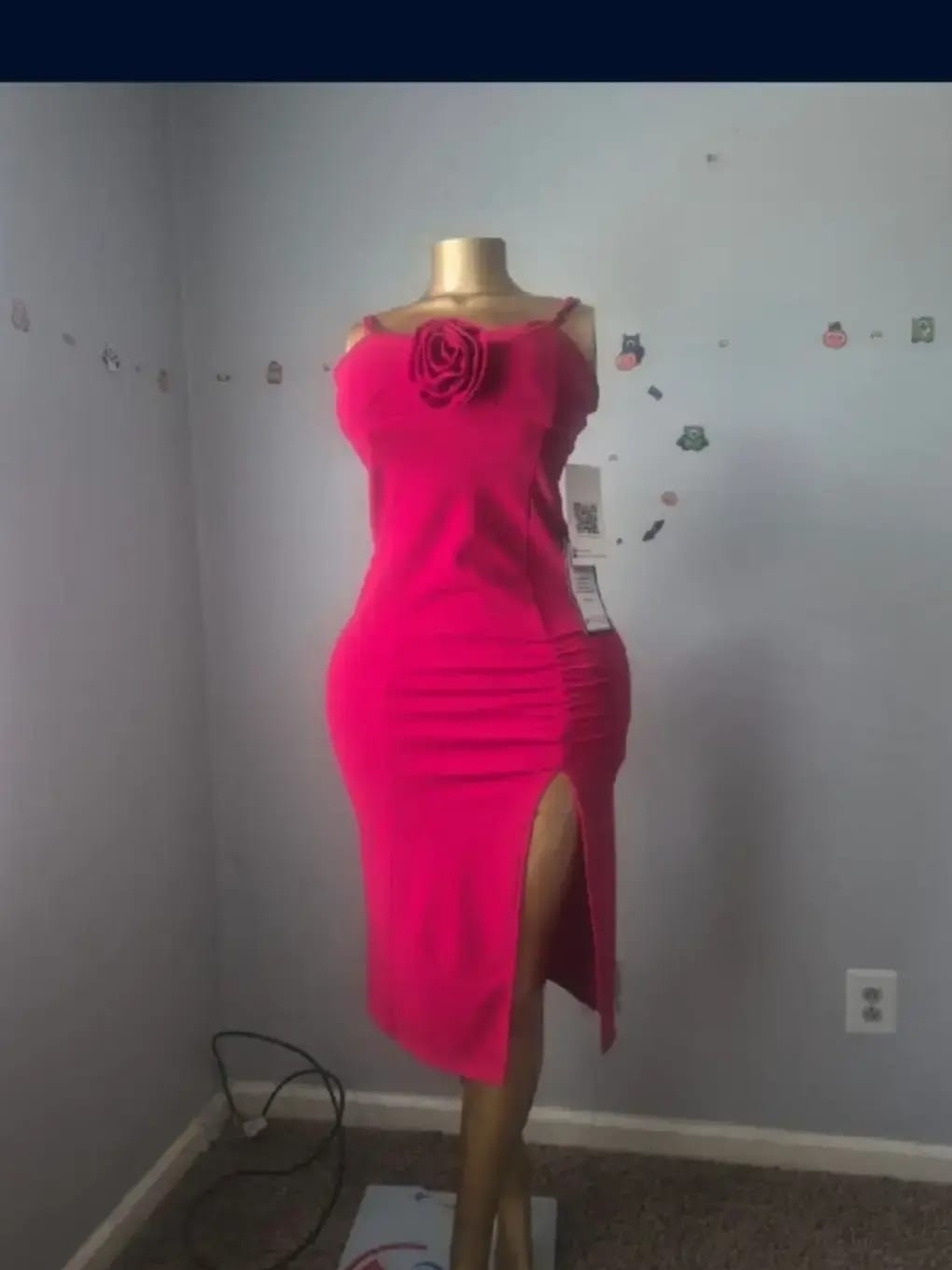 Emerald Sundae Hot Pink Midi Dress with Rose Accent